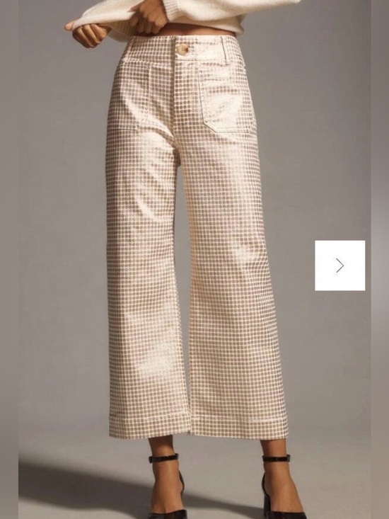 Anthropologie Denim - Anthropologie Maeve Colette Metallic Dot Cropped Wide Leg Pants 26T Gold